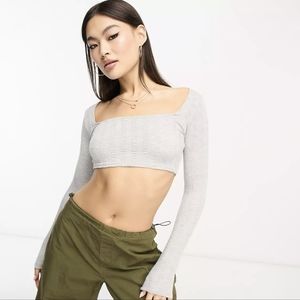 Vesper Grey Cropped Square Neck Top Size 12